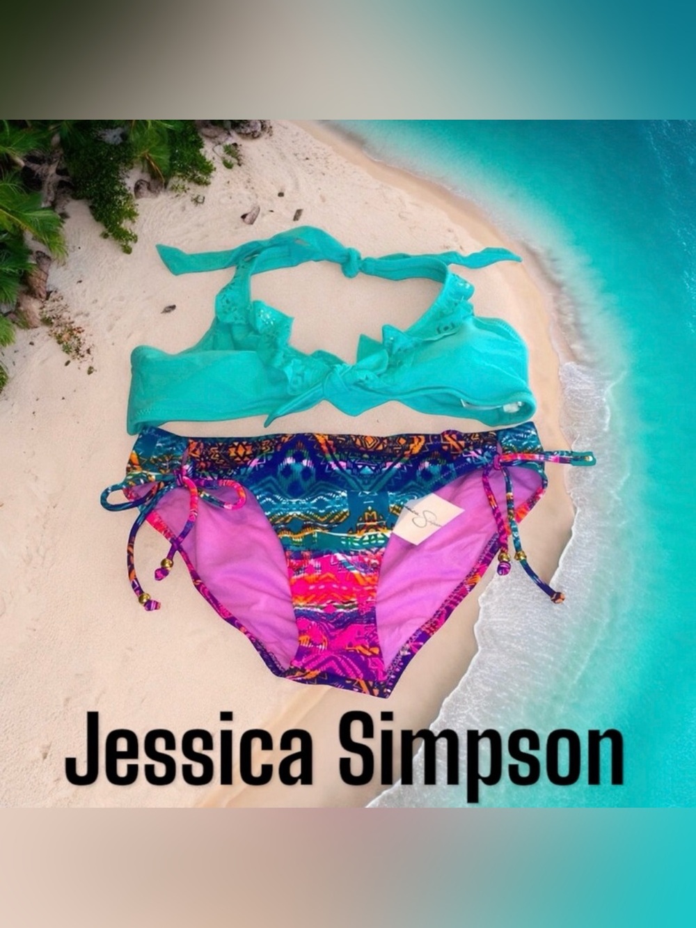Jessica Simpson Ruffle Halter Hipster Bikini 👙 Size Medium NWT